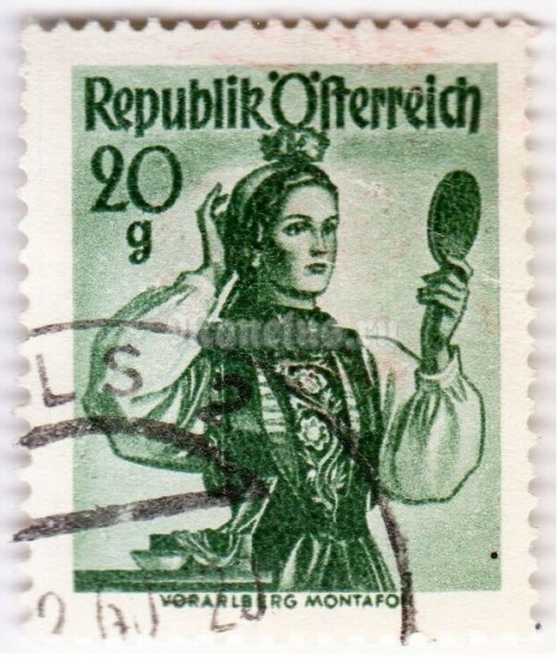 марка Австрия 20 Австрийских грош "Форарльберг, Монтафон" 1958 год