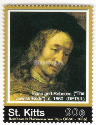 марка Сент Китс 90 центов "Rembrandt Harmenszoon van Rijn" 
