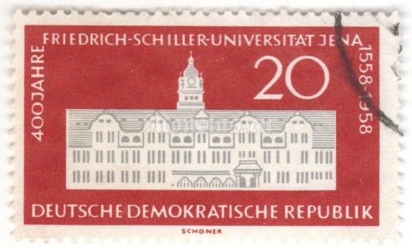 марка ГДР 20 пфенниг "University Buildings" 1958 год Гашение