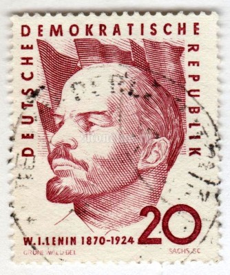 марка ГДР 20 пфенниг "Vladimir Lenin (1870-1924)**" 1960 год Гашение