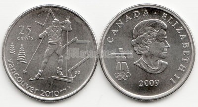 Канада 25 центов 2009 год XXI Зимние Олимпийские Игры 2010 года в Ванкувере лыжные гонки