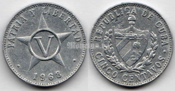 Монета Куба 5 сентаво 1968 год