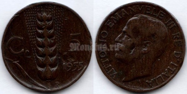 Монета Италия 5 чентезимо 1935 год