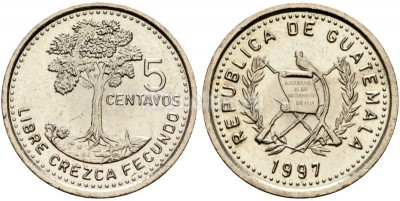монета Гватемала 5 сентаво 1997 год