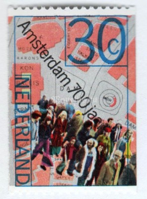 марка Нидерланды 30 центов "Map of Amsterdam & crowd" 1975 год
