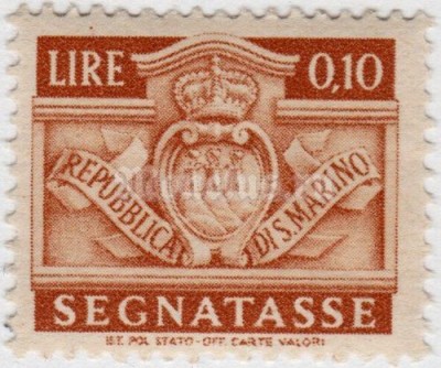 марка Сан-Марино 0,10 лиры "Taxe - new desing 1945" 1945 год