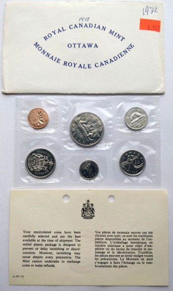 Канада набор из 6-ти монет 1972 год, в запайке