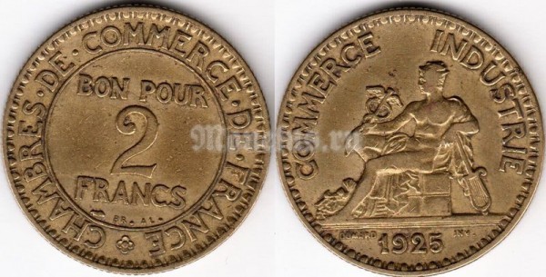 монета Франция 2 франка 1925 год