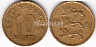 монета Эстония 10 сентов 1992 год