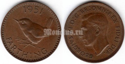 монета Великобритания 1 фартинг 1951 год