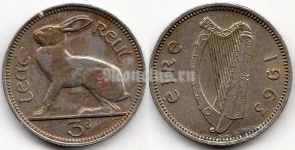 монета Ирландия 3 пенса 1963 год
