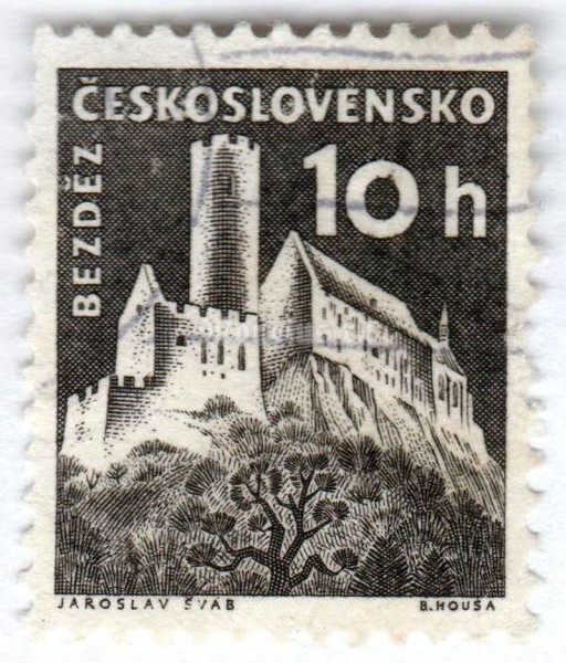 марка Чехословакия 10 геллеров "Bezděz castle" 1960 год Гашение
