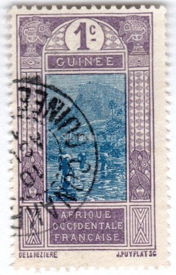 марка Французская Гвинея 1 сантим 1913 год Гашение