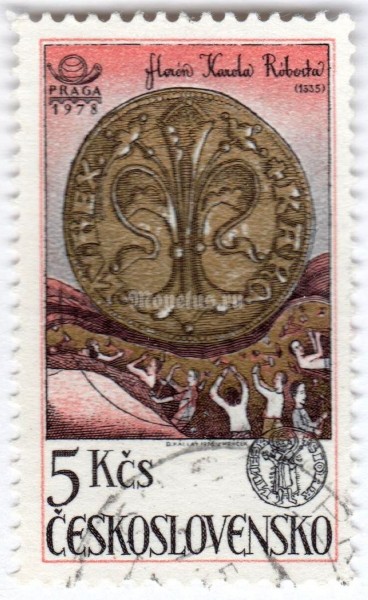 марка Чехословакия 5 крон "Gold florin, 1335" 1978 год Гашение