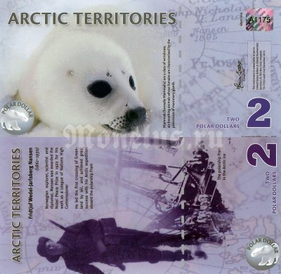 бона Арктика 2 доллара 2010 год, пластик