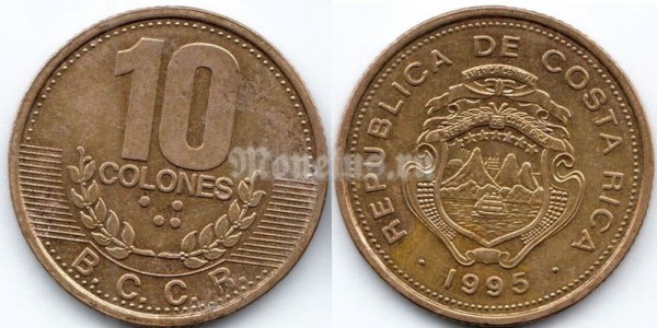 монета Коста-Рика 10 колонов 1995 год