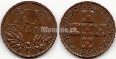 монета Португалия 20 сентаво 1968 год