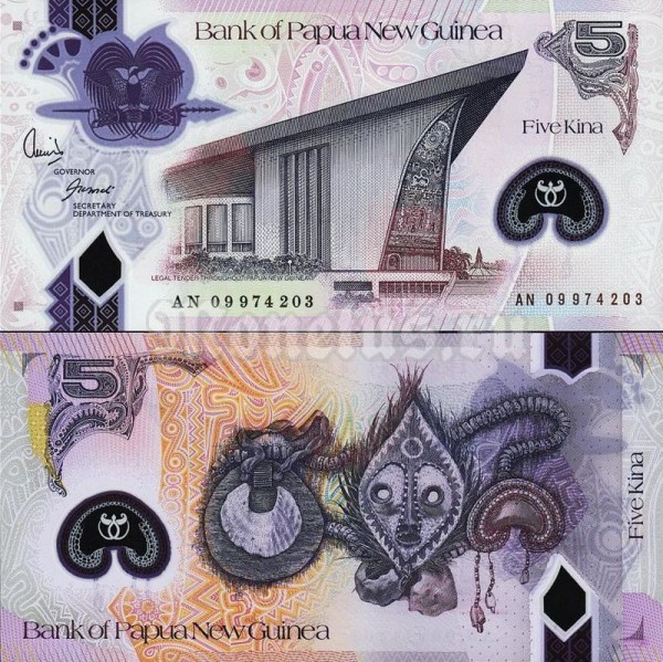 Банкнота Папуа Новая Гвинея 5 кина 2009 год, пластик