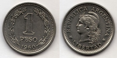 монета Аргентина 1 песо 1960 год