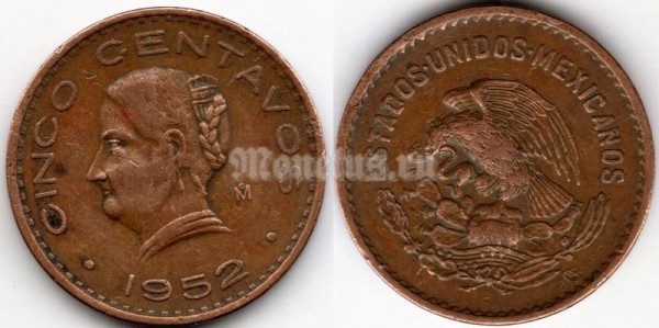 монета Мексика 5 сентаво 1952 год