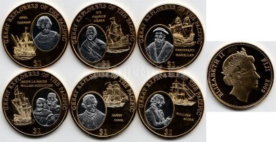 Фиджи набор из 6-ти монет 2009 год великие мореплаватели