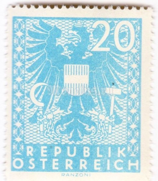 марка Австрия 20 Немецких рейхспфенинг "Герб" 1945 год