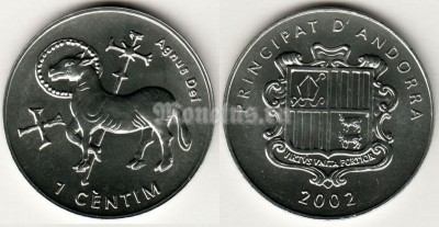монета Андорра 1 сентим 2002 год Агнец