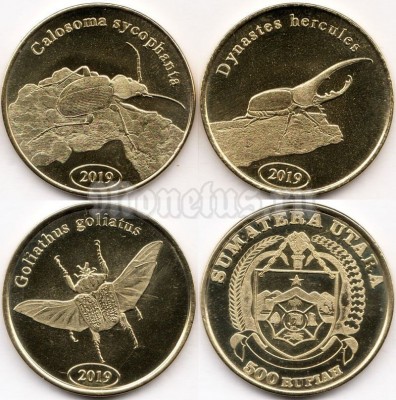 Суматра набор из 3-х монет 500 рупий 2019 год Жуки