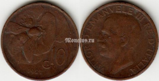 монета Италия 10 чентезимо 1921 год Пчела