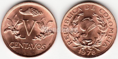 монета Колумбия 5 центаво 1978 год