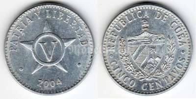 Монета Куба 5 сентаво 2004 год