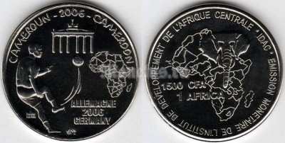 Монета Камерун 1 африка/1500 франков 2006 год - Чемпионат мира по футболу 2006, Германия/Бранденбургские ворота, футбол