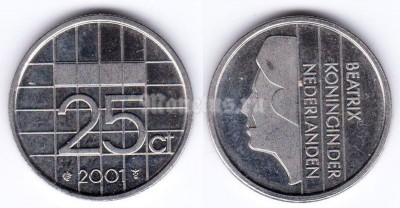 монета Нидерланды 25 центов 2001 год
