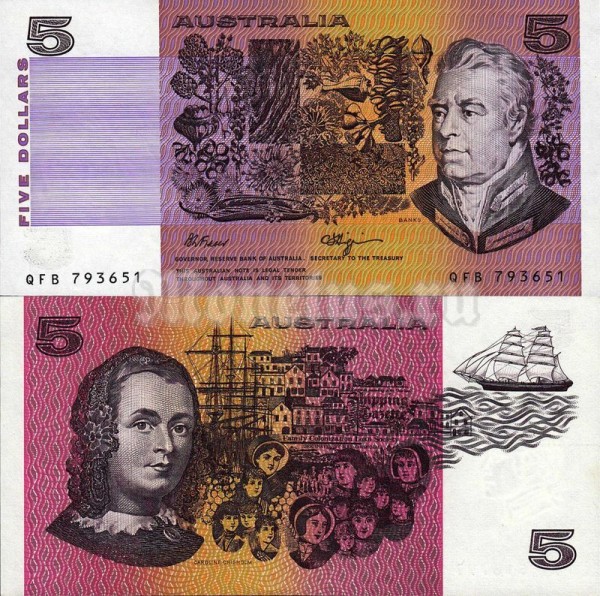 банкнота Австралия 5 долларов 1991 год
