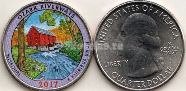 США 25 центов 2017 год парк Озарк (национальные водные пути) Миссури, 38-й, эмаль