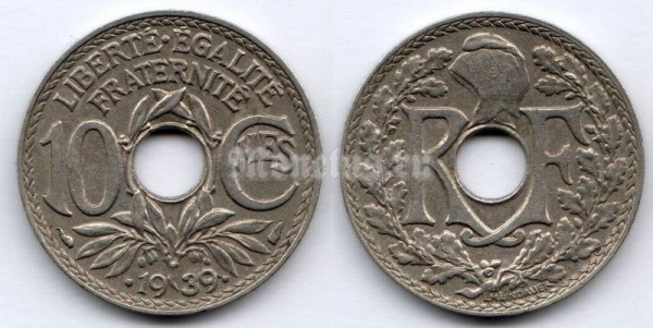 монета Франция 10 сантимов 1939 год