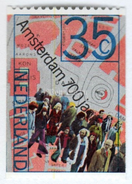 марка Нидерланды 35 центов "Map of Amsterdam & crowd" 1975 год