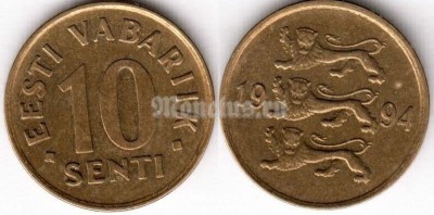 монета Эстония 10 сентов 1994 год