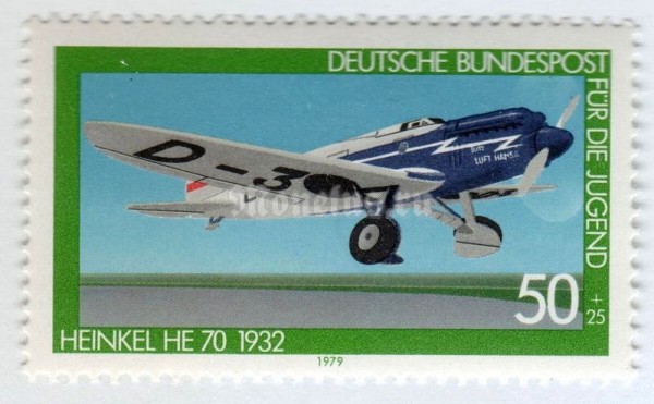 марка ФРГ 50+25 пфенниг "Heinkel HE 70 Blitz, 1932" 1979 год