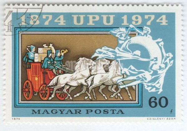 марка Венгрия 60 филлер "Mail Coach, Horse (Equus ferus cabalus)" 1976 год Гашение