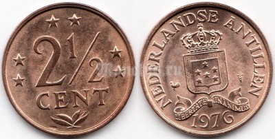 монета Нидерландские Антиллы 2½ цента 1976 год
