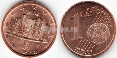 монета Италия 1 евроцент 2002 год