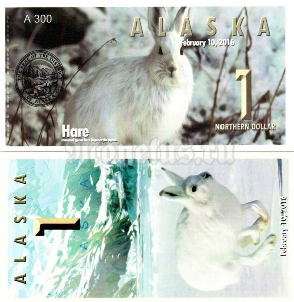 бона Аляска 1 северный доллар 2016 год Заяц