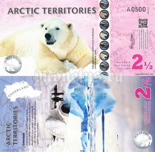 бона Арктика 2,5 доллара 2013 год, пластик
