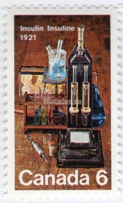 марка Канада 6 центов "Laboratory equipment (Insulin)" 1971 год