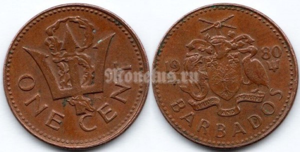 монета Барбадос 1 цент 1980 год
