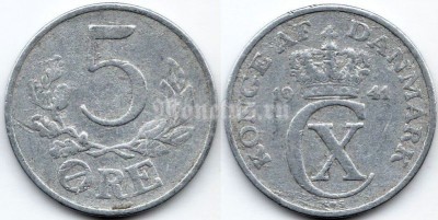 монета Дания 5 эре 1941 год