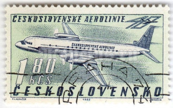 марка Чехословакия 1,80 кроны "Iljushin Il-18B" 1963 год Гашение