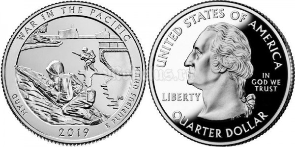 монета США 25 центов 2019 год Национальный монумент воинской доблести в Тихом океане, штат Гуам, 48-й парк