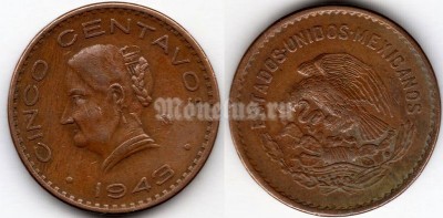 монета Мексика 5 сентаво 1943 год